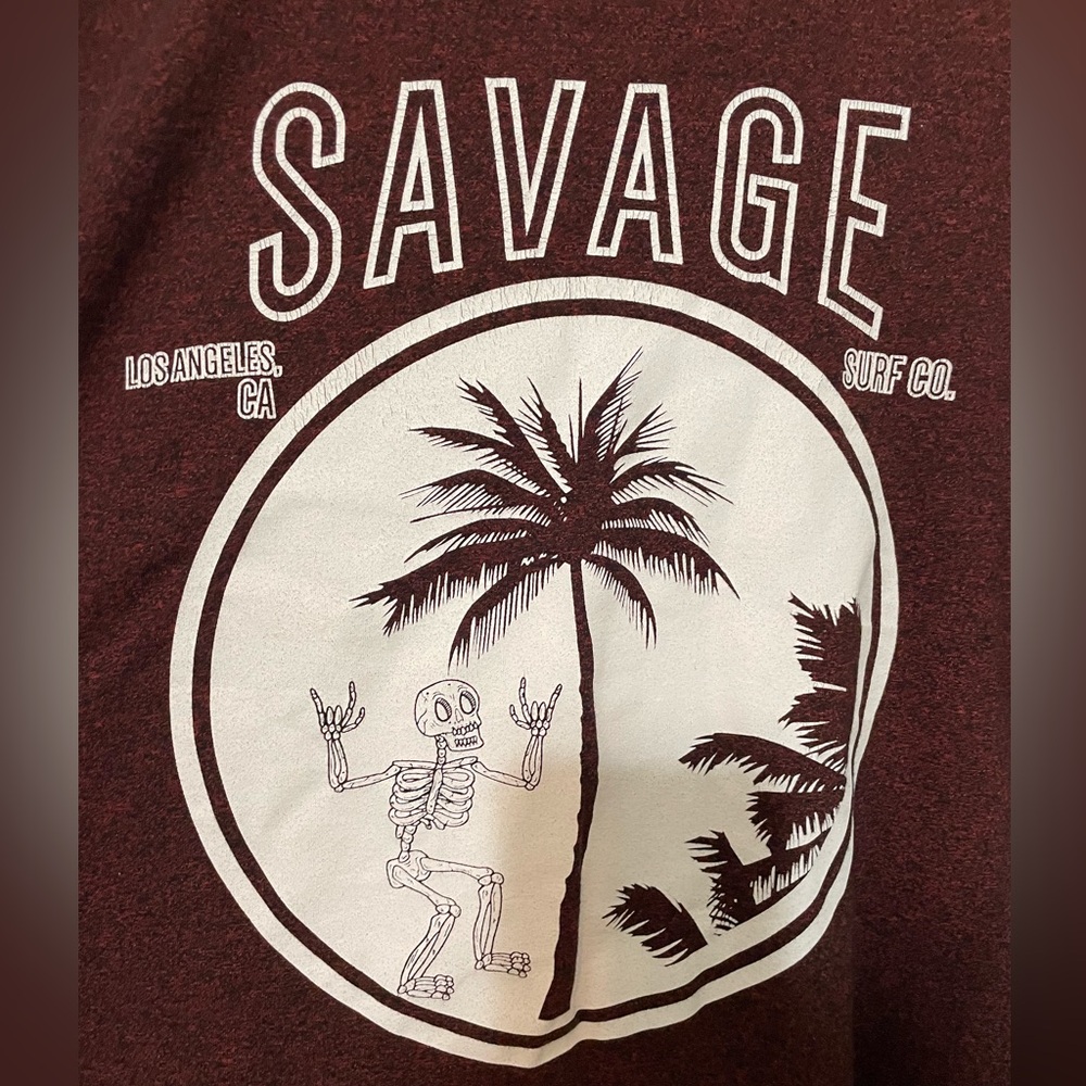 Dikotomy Standard fit Savage Surf Co. los Angeles short sleeve Burgundy T Shirt